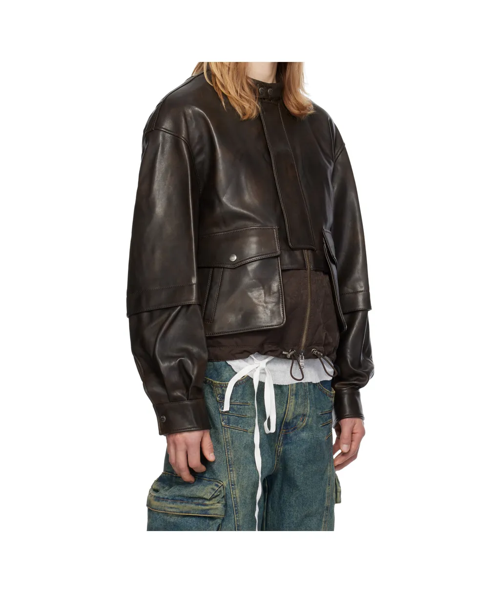 Long-Sleeved Leather Jacket