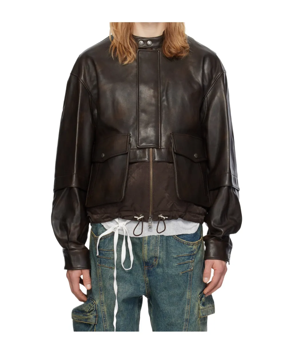 Long-Sleeved Leather Jacket