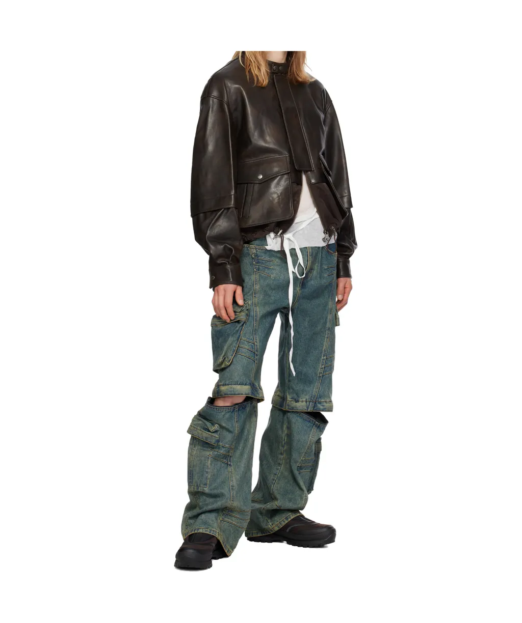 Long-Sleeved Leather Jacket