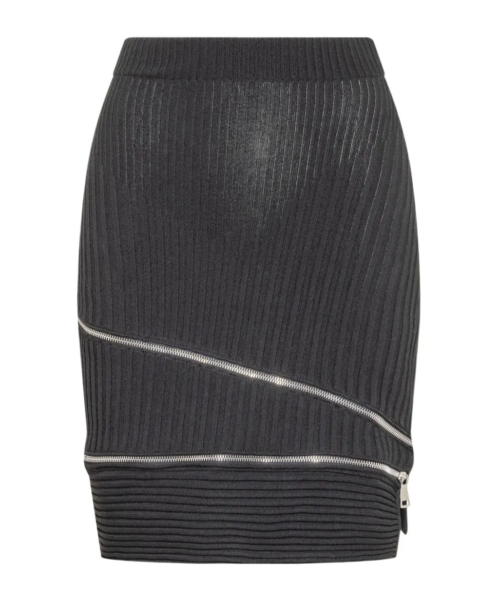 Zip-Detail Cut-Out Detailed Knitted Skirt