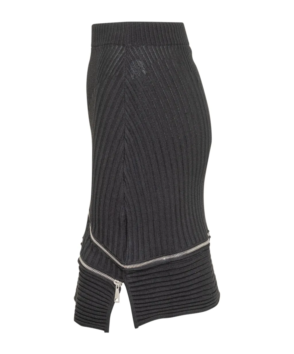 Zip-Detail Cut-Out Detailed Knitted Skirt