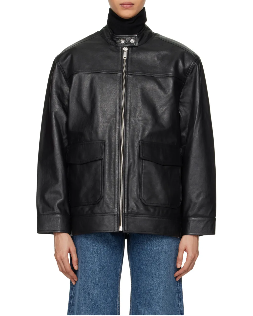 Long-Sleeved Zipper Leather Jacket