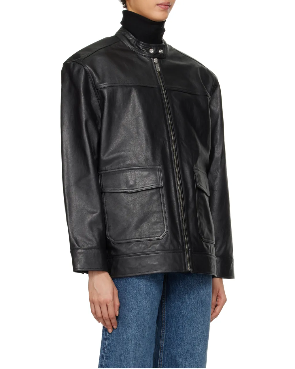 Long-Sleeved Zipper Leather Jacket