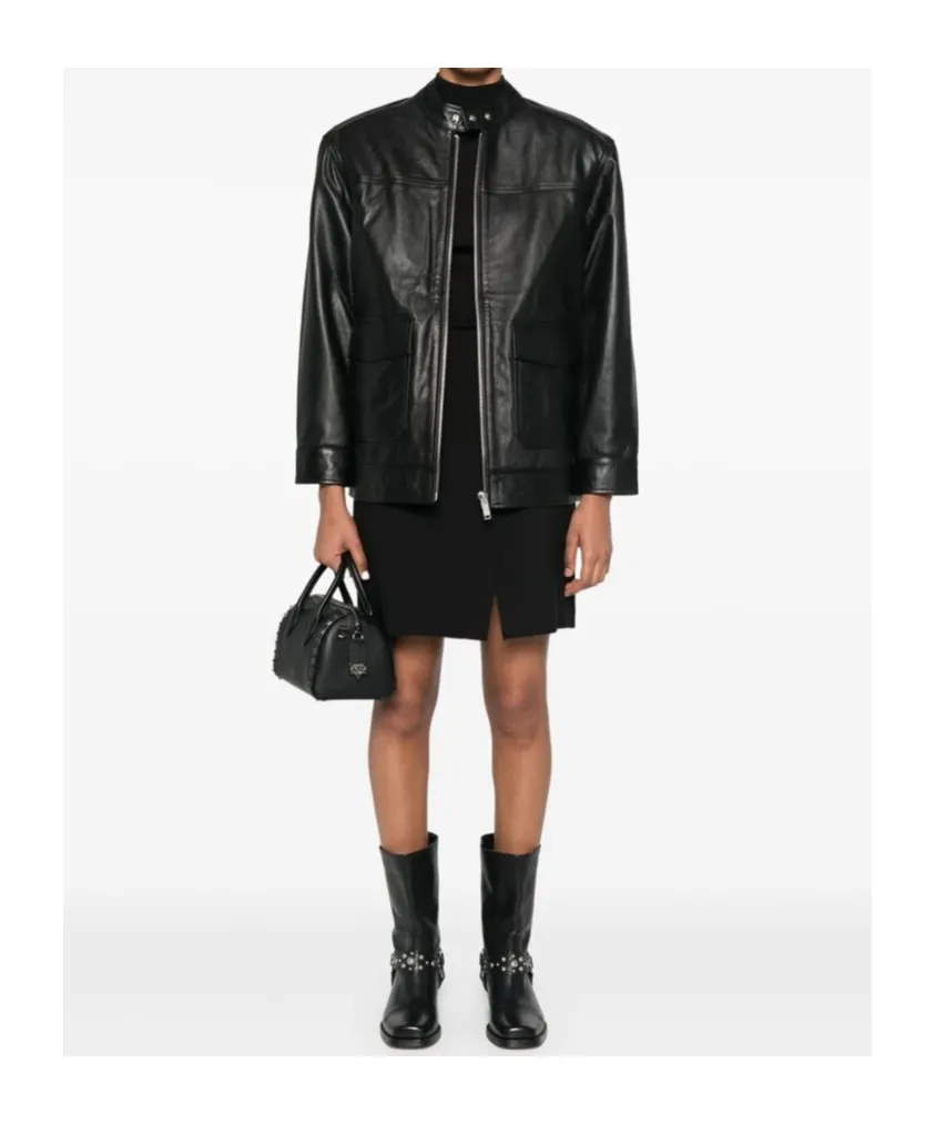 Long-Sleeved Zipper Leather Jacket