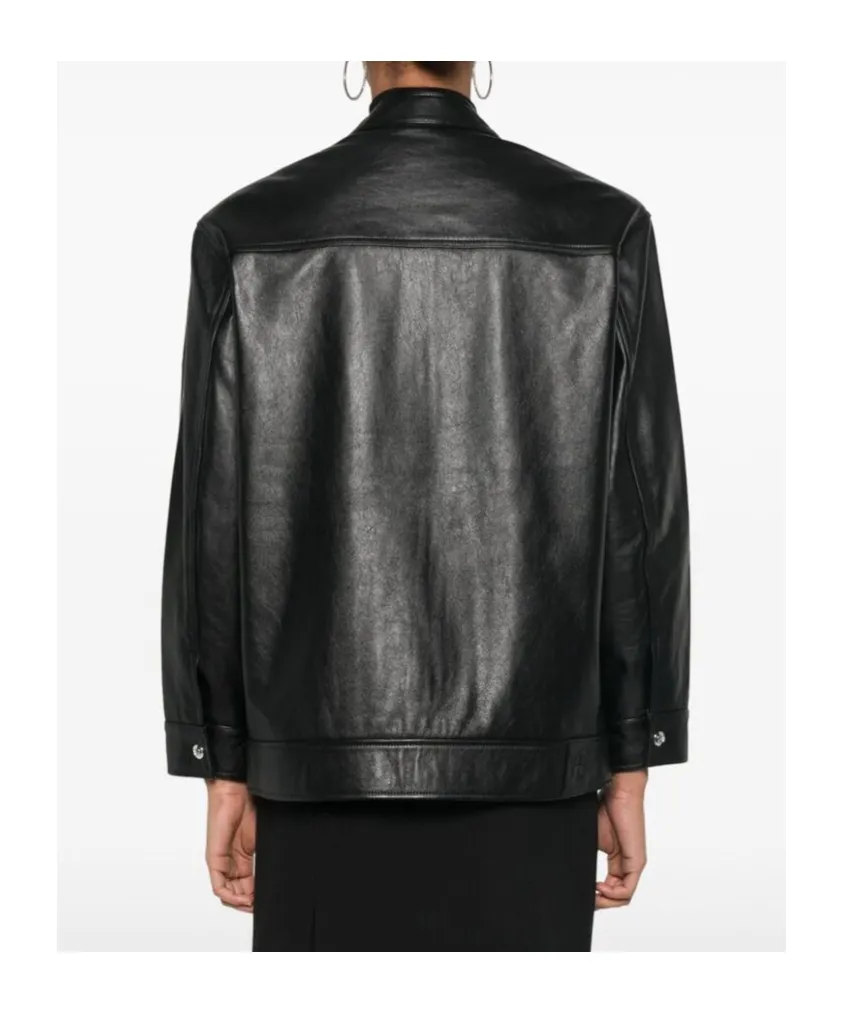 Long-Sleeved Zipper Leather Jacket