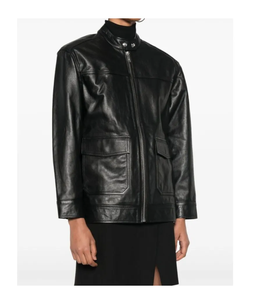 Long-Sleeved Zipper Leather Jacket