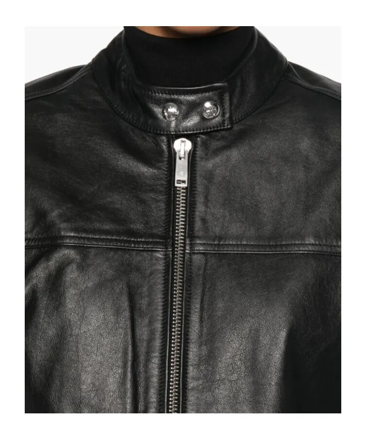 Long-Sleeved Zipper Leather Jacket