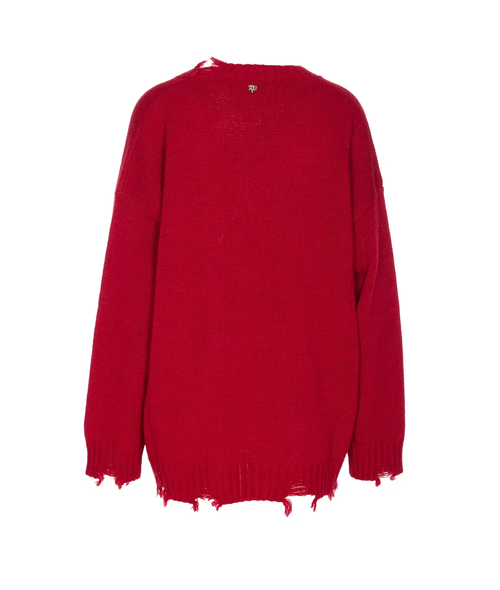 Distressed V-Neck Knitwear