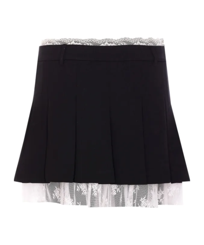 Lace Trim Pleated Skirt