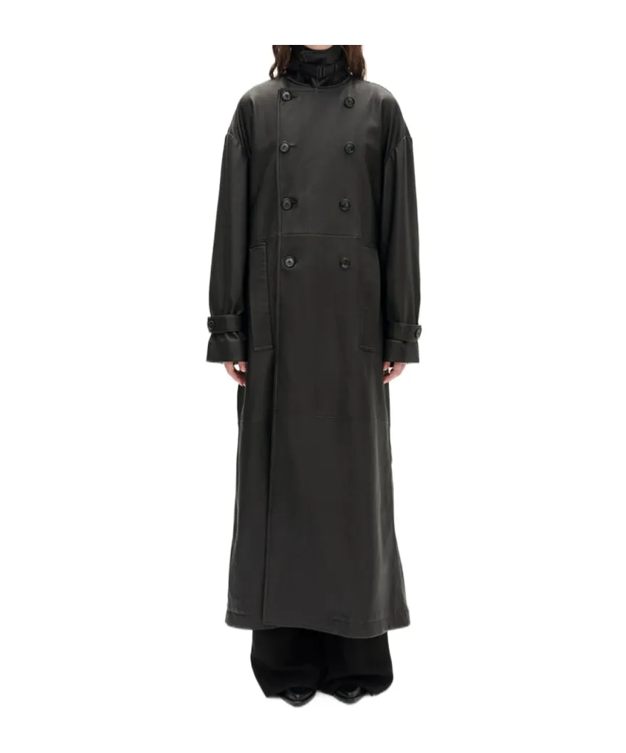 Double-Breasted Leather Coat
