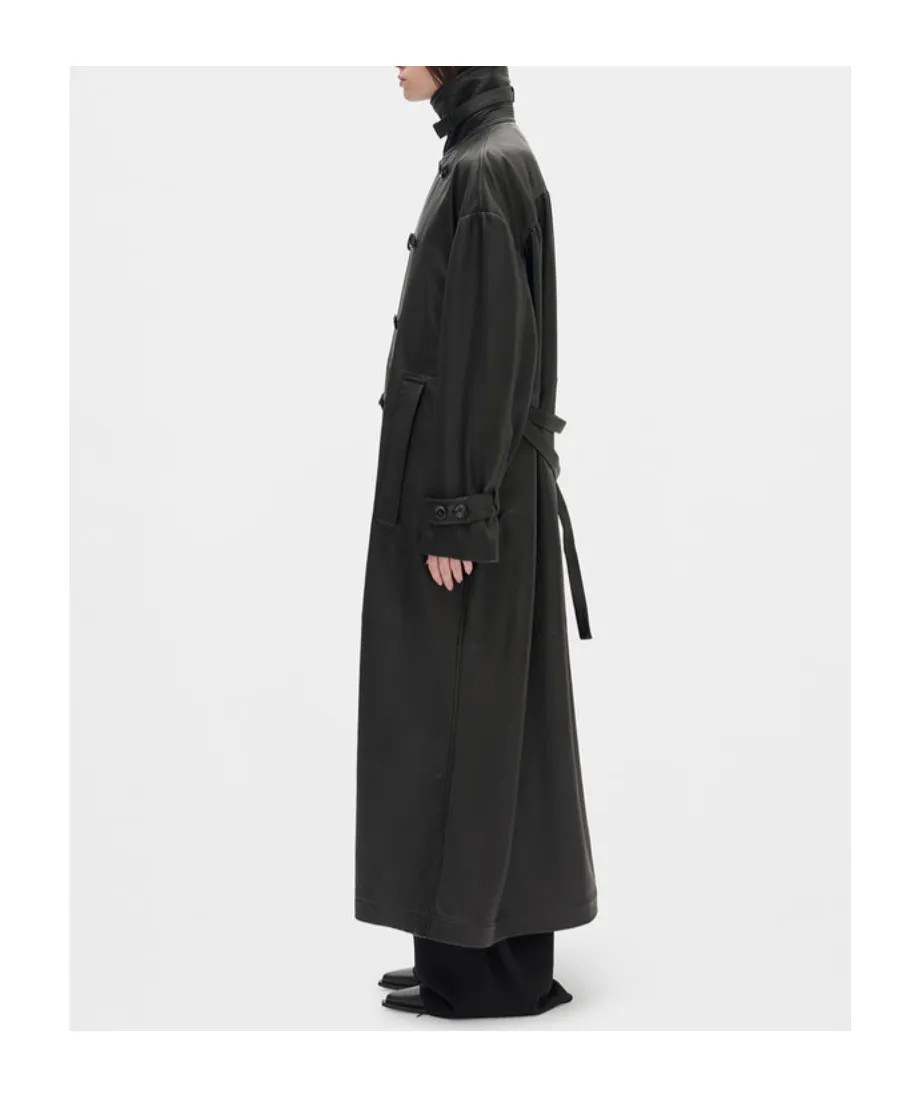 Double-Breasted Leather Coat