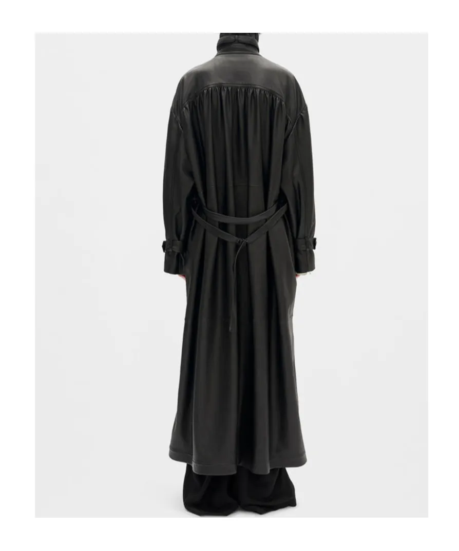 Double-Breasted Leather Coat