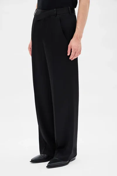 Cyrus Asymmetric Waistband Wide Leg Trousers
