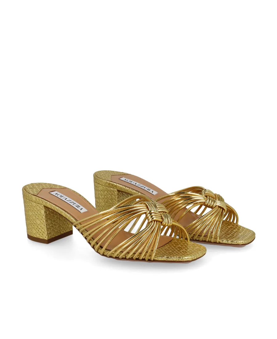 60Mm Knot-Detail Metallic Mules