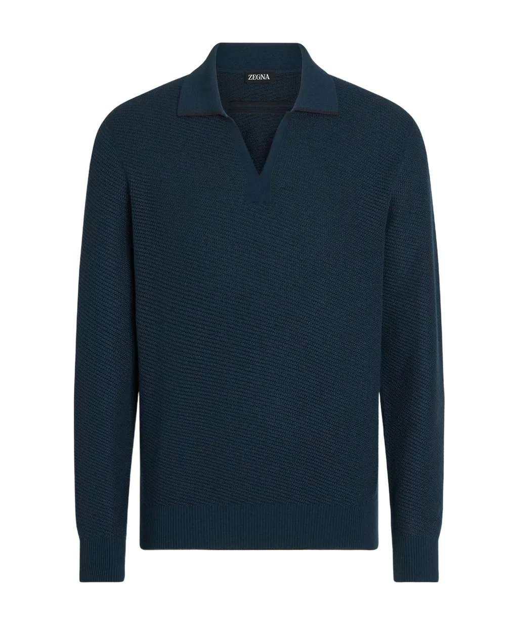 Long-Sleeved Knitted Polo Shirt