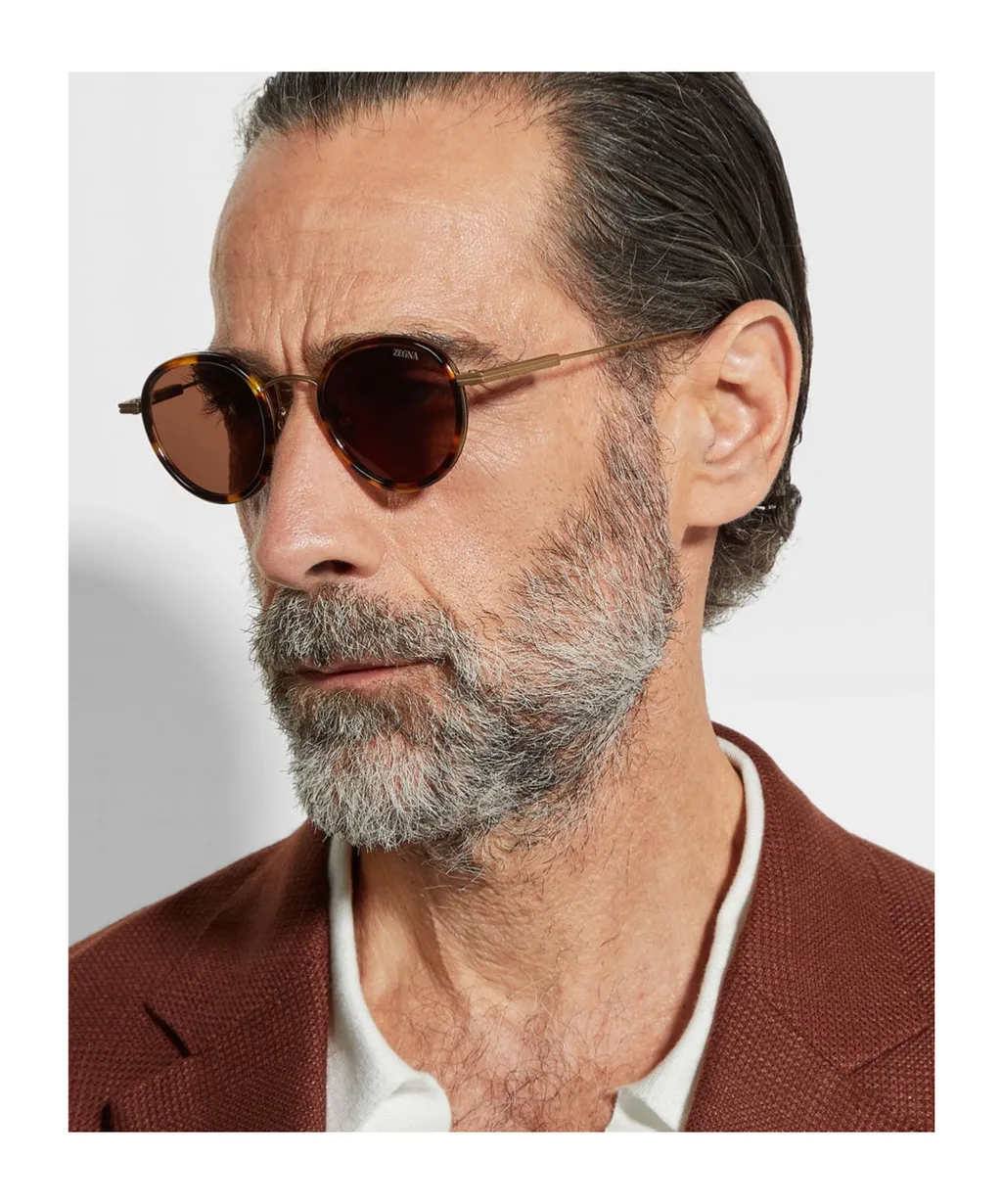 Havana Brown Titanium And Acetate Sunglasses