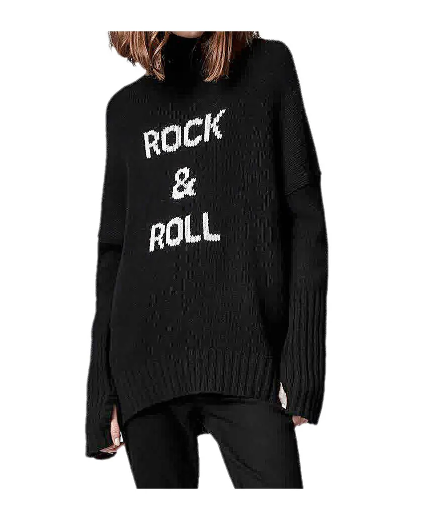 Funnel-Neck Intarsia-Knit Jumper