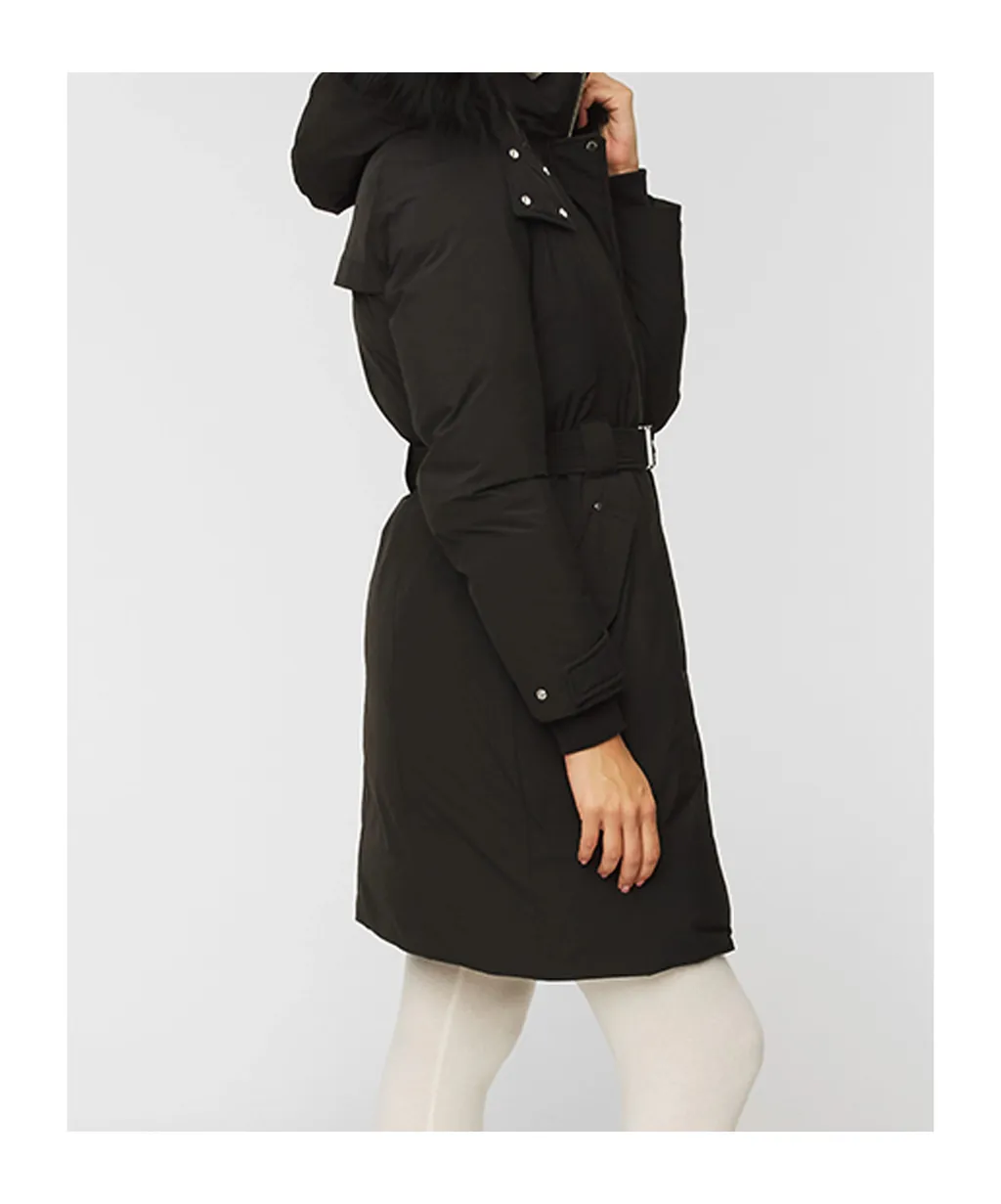 Belted Waist Hooded Padded Coat
