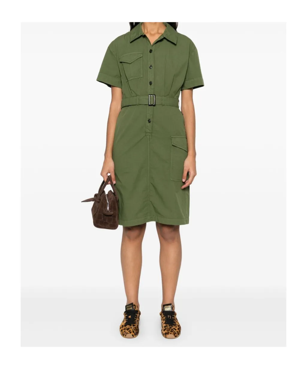 Button Detailed Belted Dress