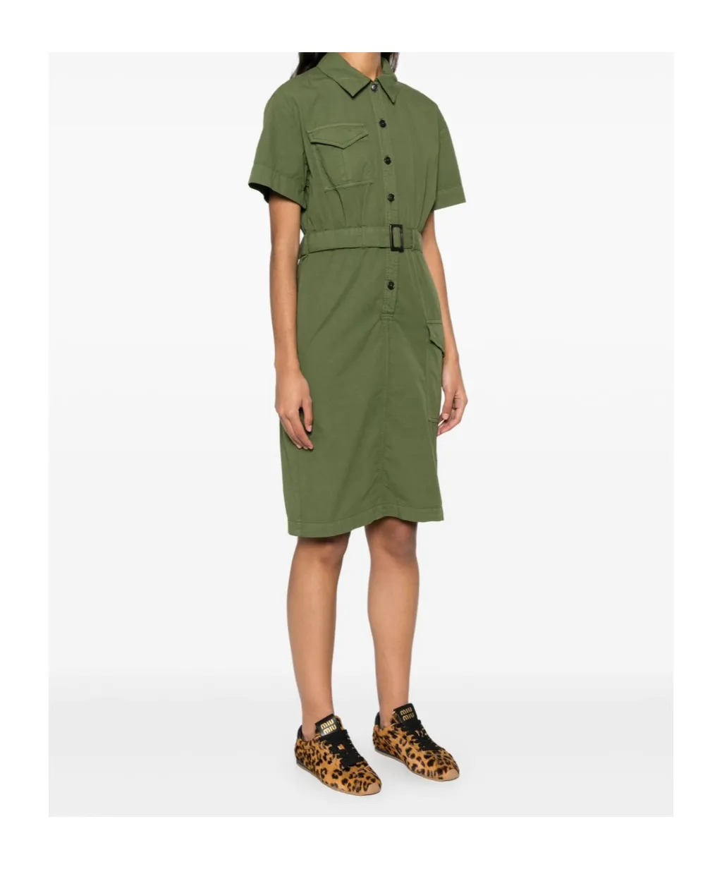 Button Detailed Belted Dress