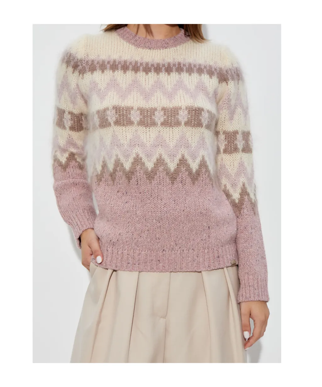 Pattern Intarsia-Knit Crewneck Jumper