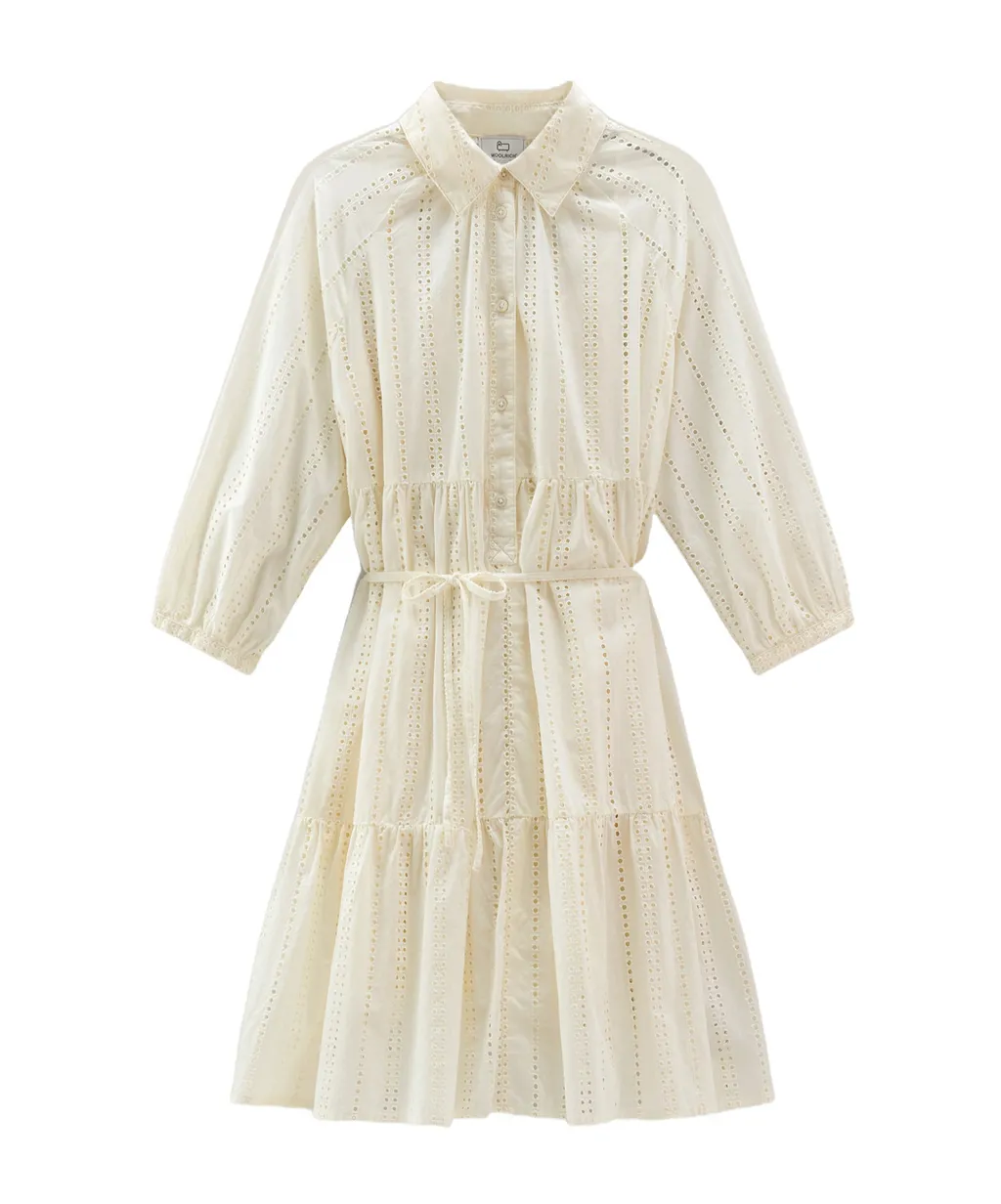 Broderie Anglaise Tied Waist Shirt Dress