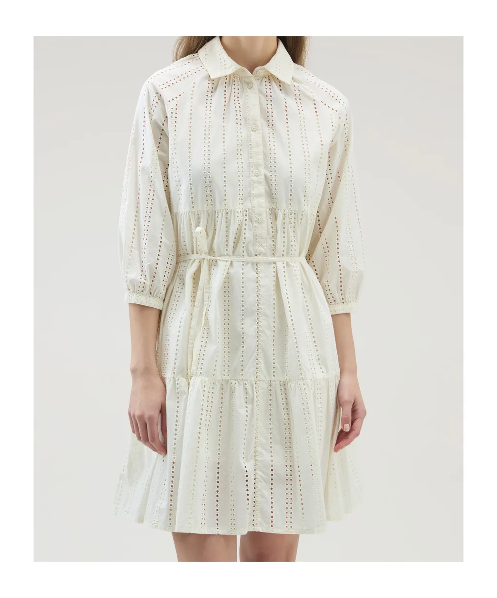 Broderie Anglaise Tied Waist Shirt Dress