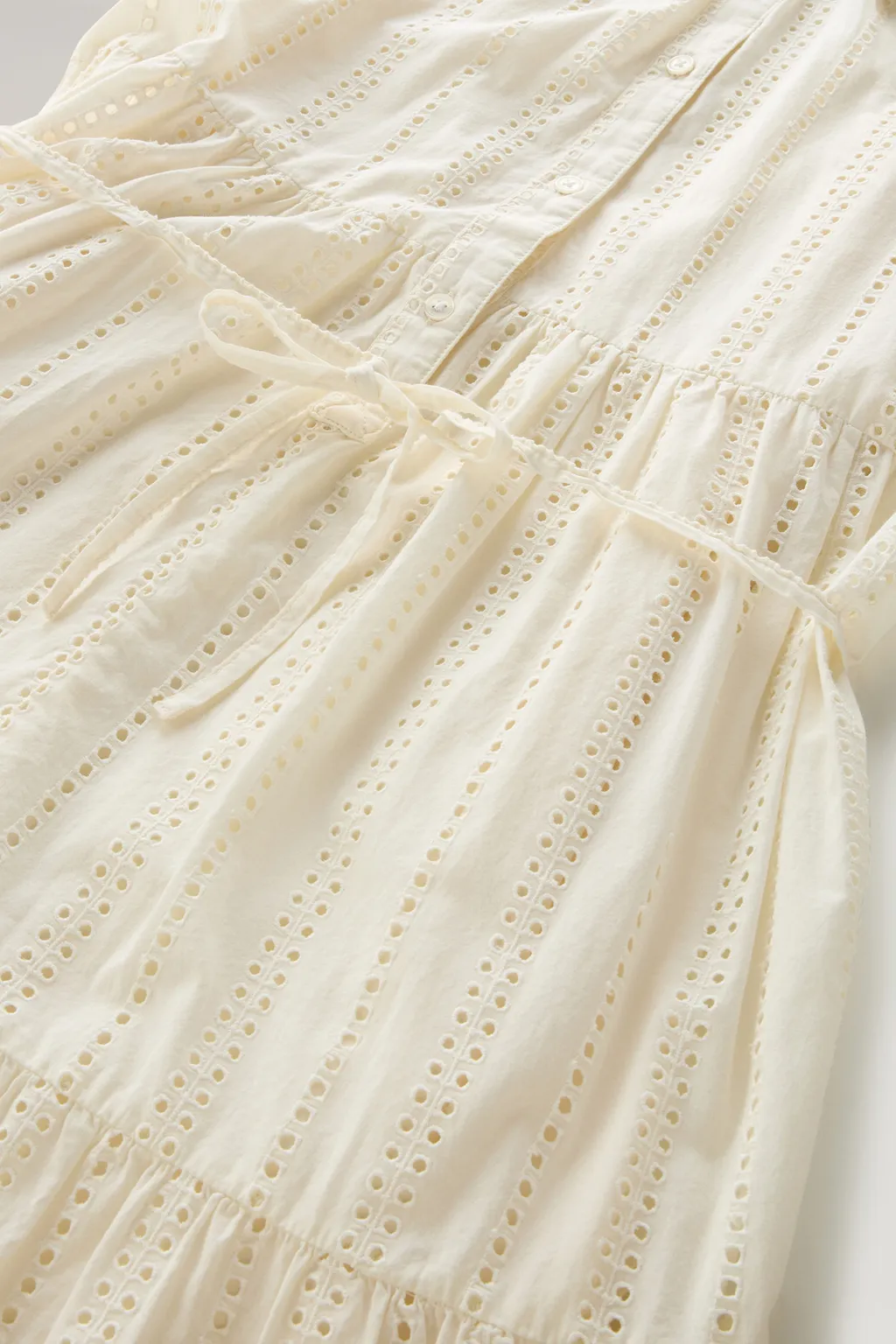 Broderie Anglaise Tied Waist Shirt Dress