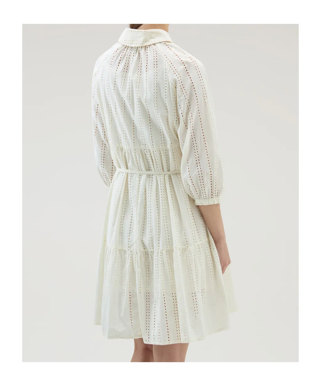 Broderie Anglaise Tied Waist Shirt Dress