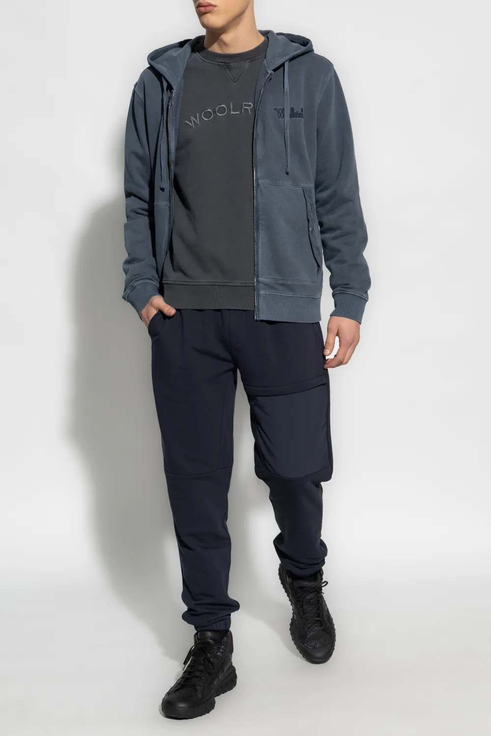 Logo Embroidered Zipped Drawstring Hoodie