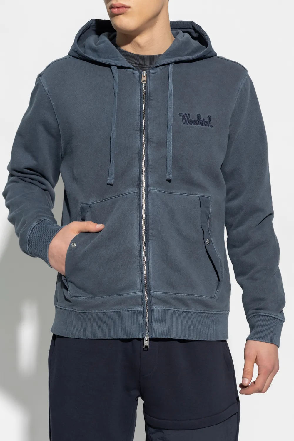 Logo Embroidered Zipped Drawstring Hoodie