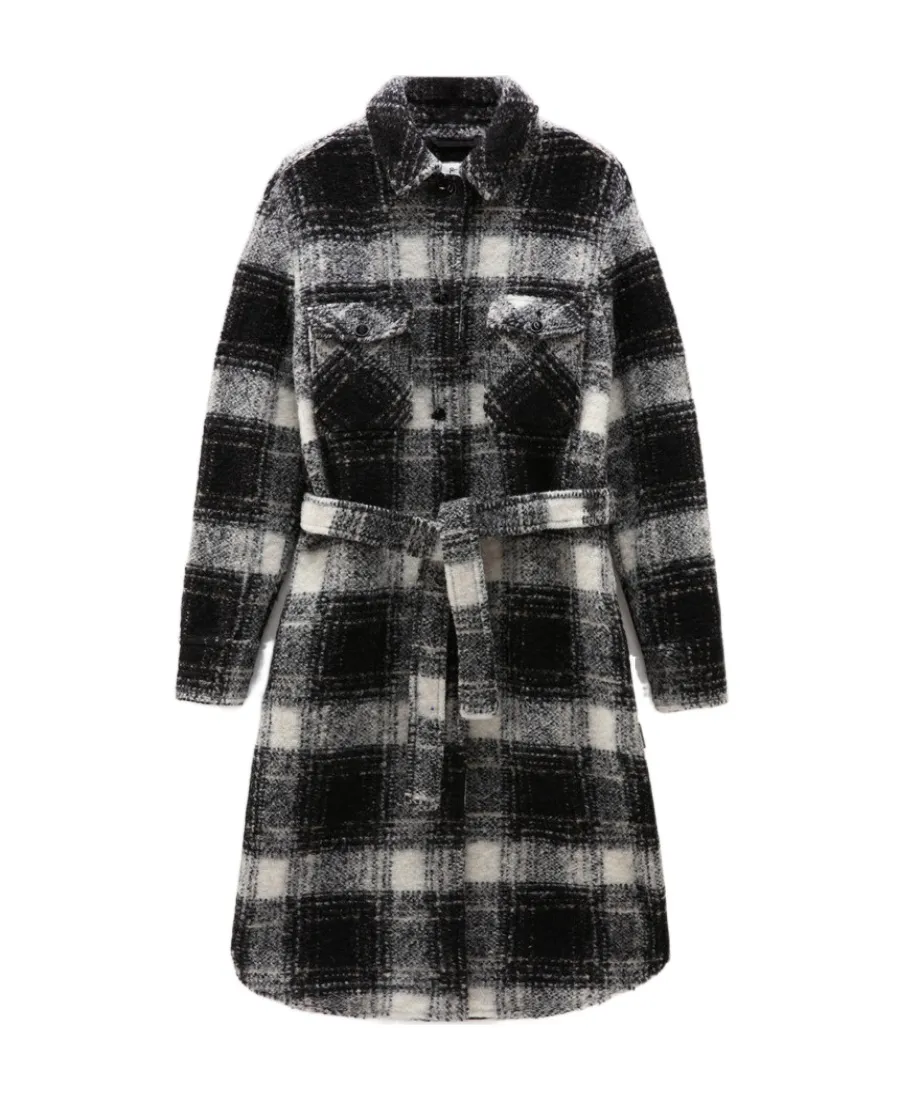 Belted-Waist Checkered Coat