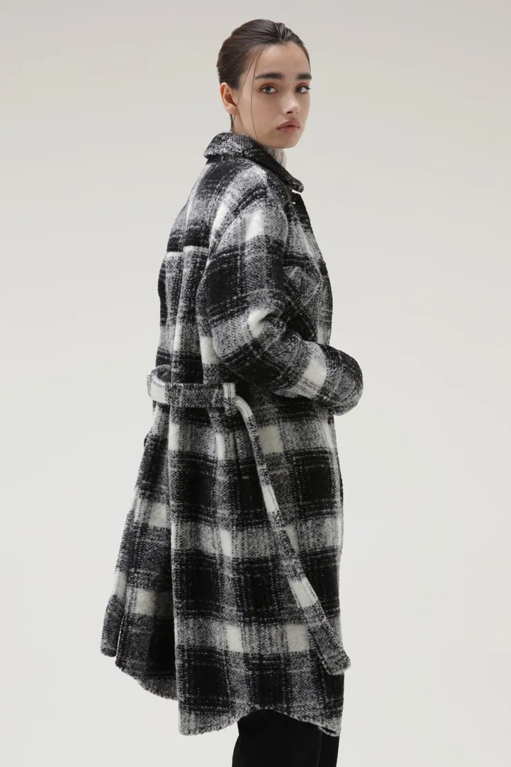 Belted-Waist Checkered Coat