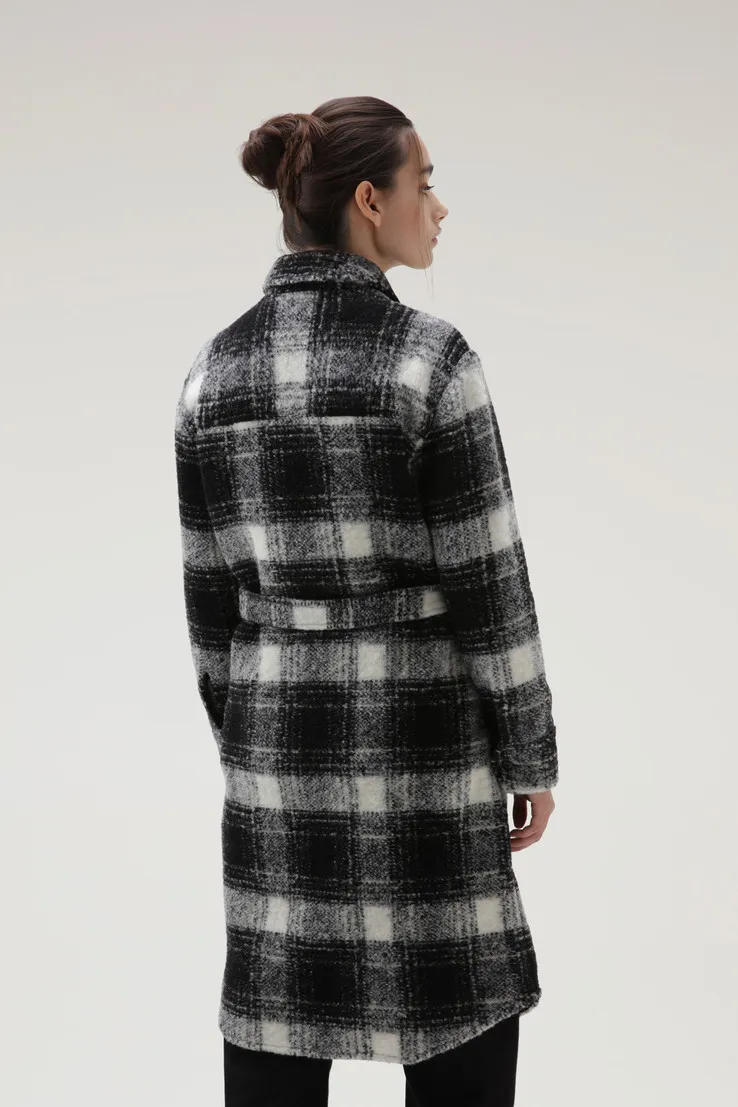 Belted-Waist Checkered Coat