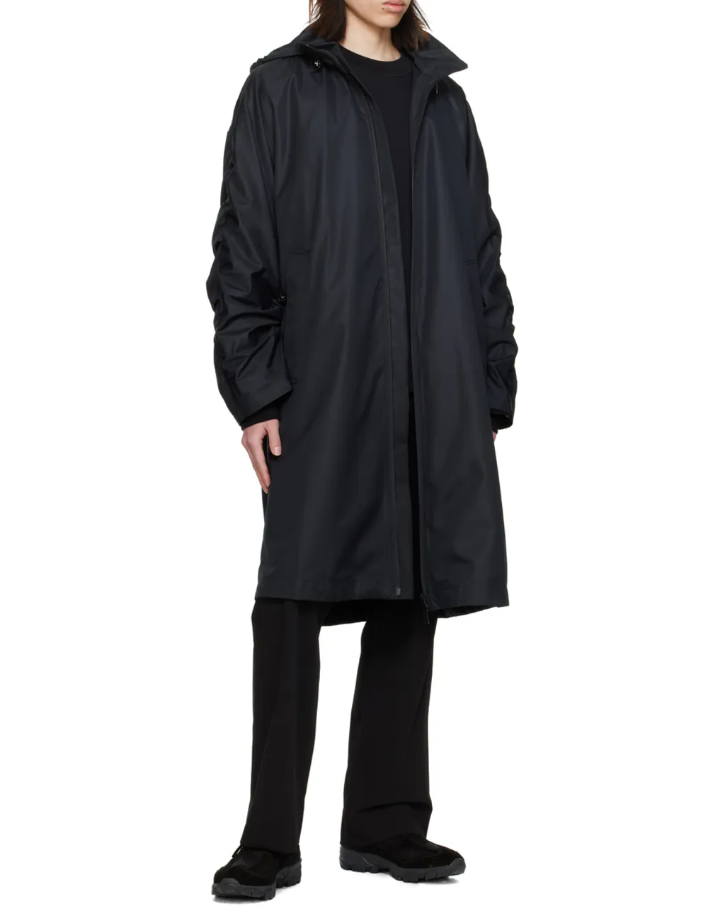 Pleated Stand-Neck Coat