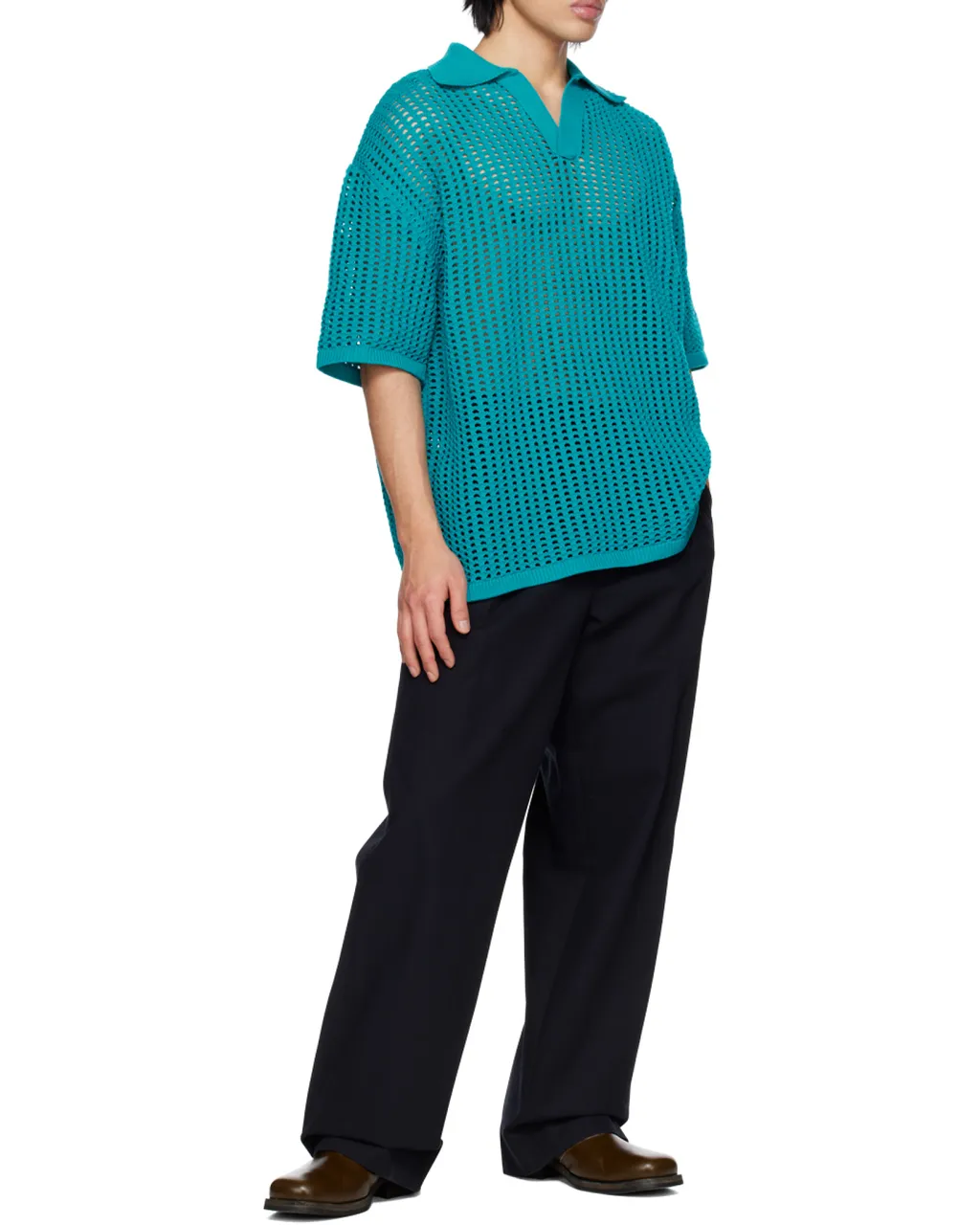 Open Collar Knit Polo