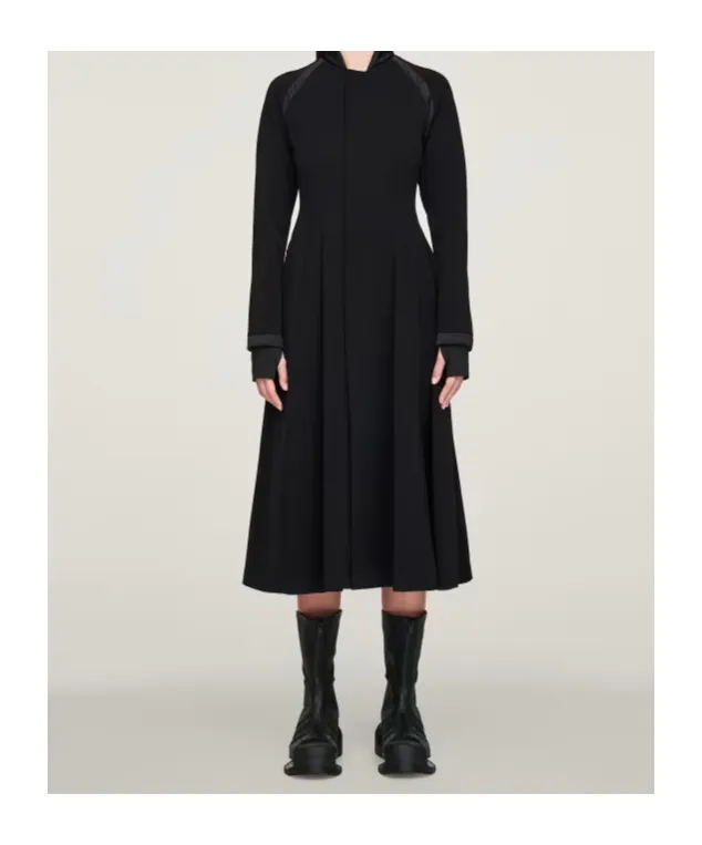 Padded-Details Pleated Midi Dress