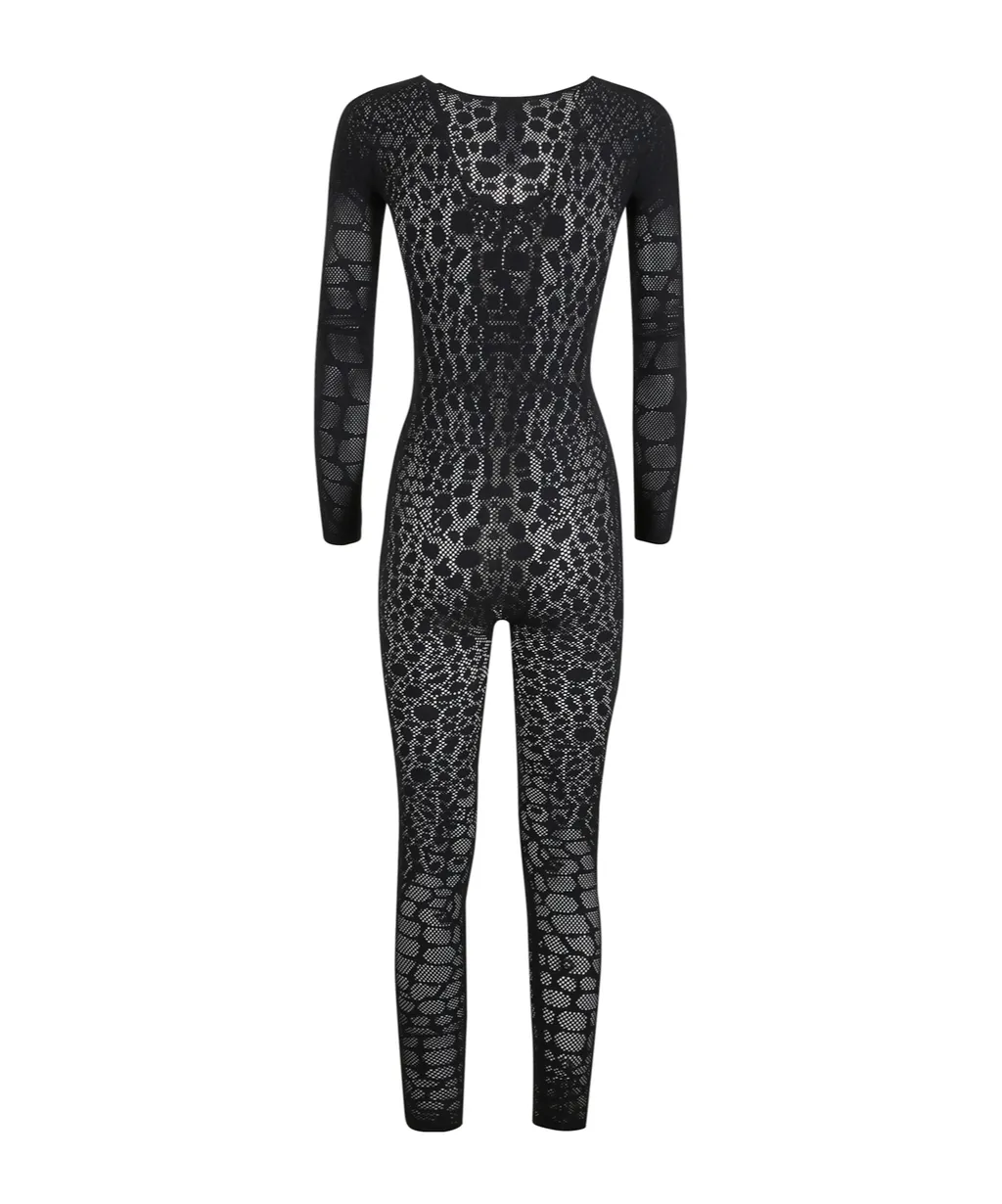 Python-Pattern Long-Sleeve Jumpsuit