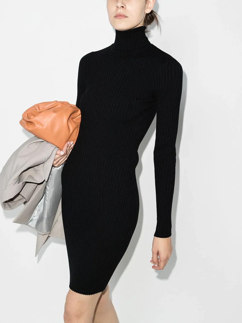 Ribbed Knit Long-Sleeved Mini Dress