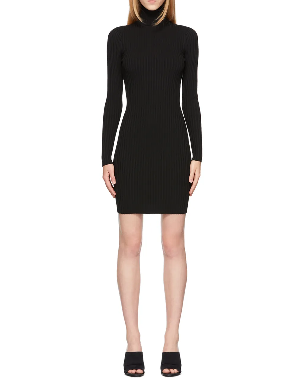 Ribbed Knit Long-Sleeved Mini Dress