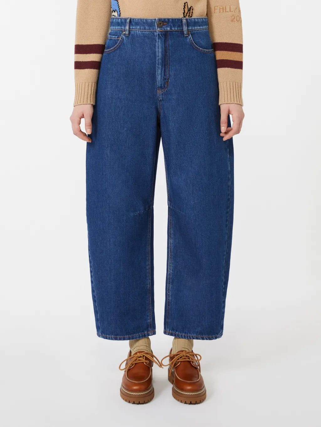 Cotton Denim Barrel Jeans