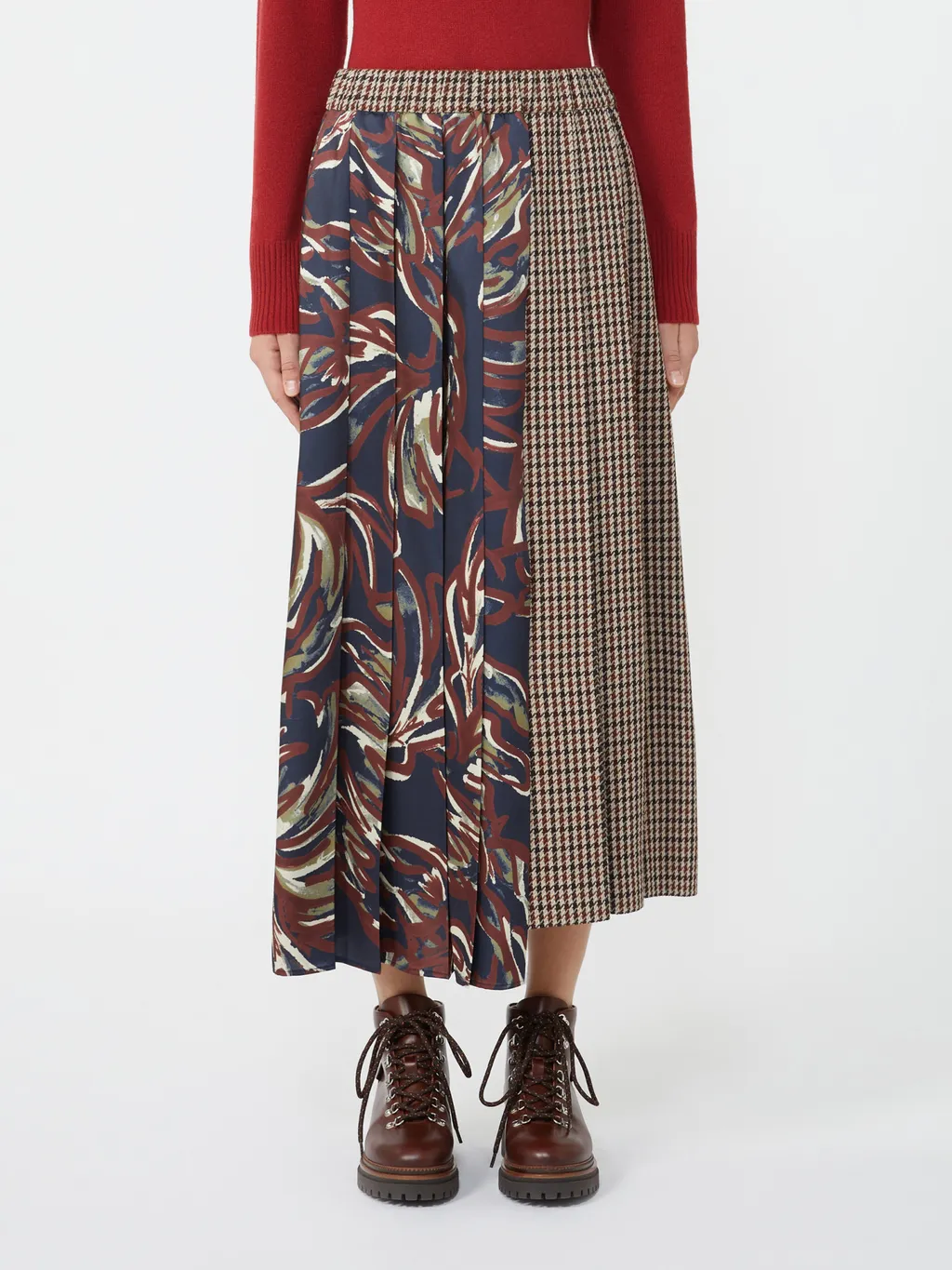 Houndstooth Wool Pleated Skirt