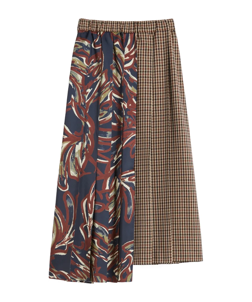 Houndstooth Wool Pleated Skirt