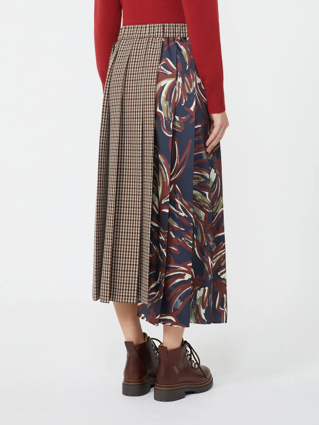 Houndstooth Wool Pleated Skirt