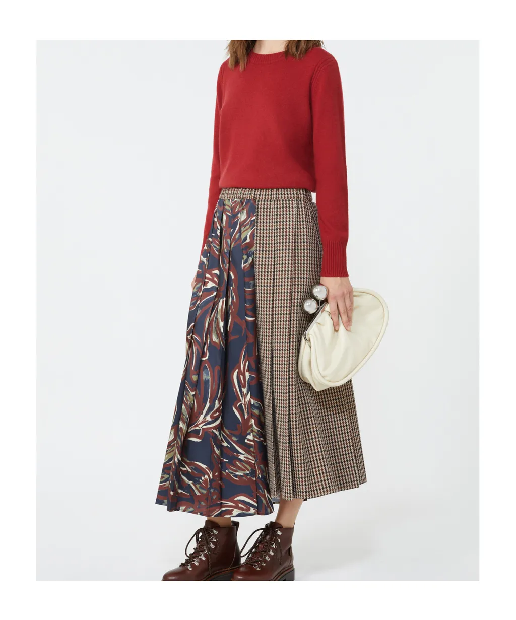 Houndstooth Wool Pleated Skirt