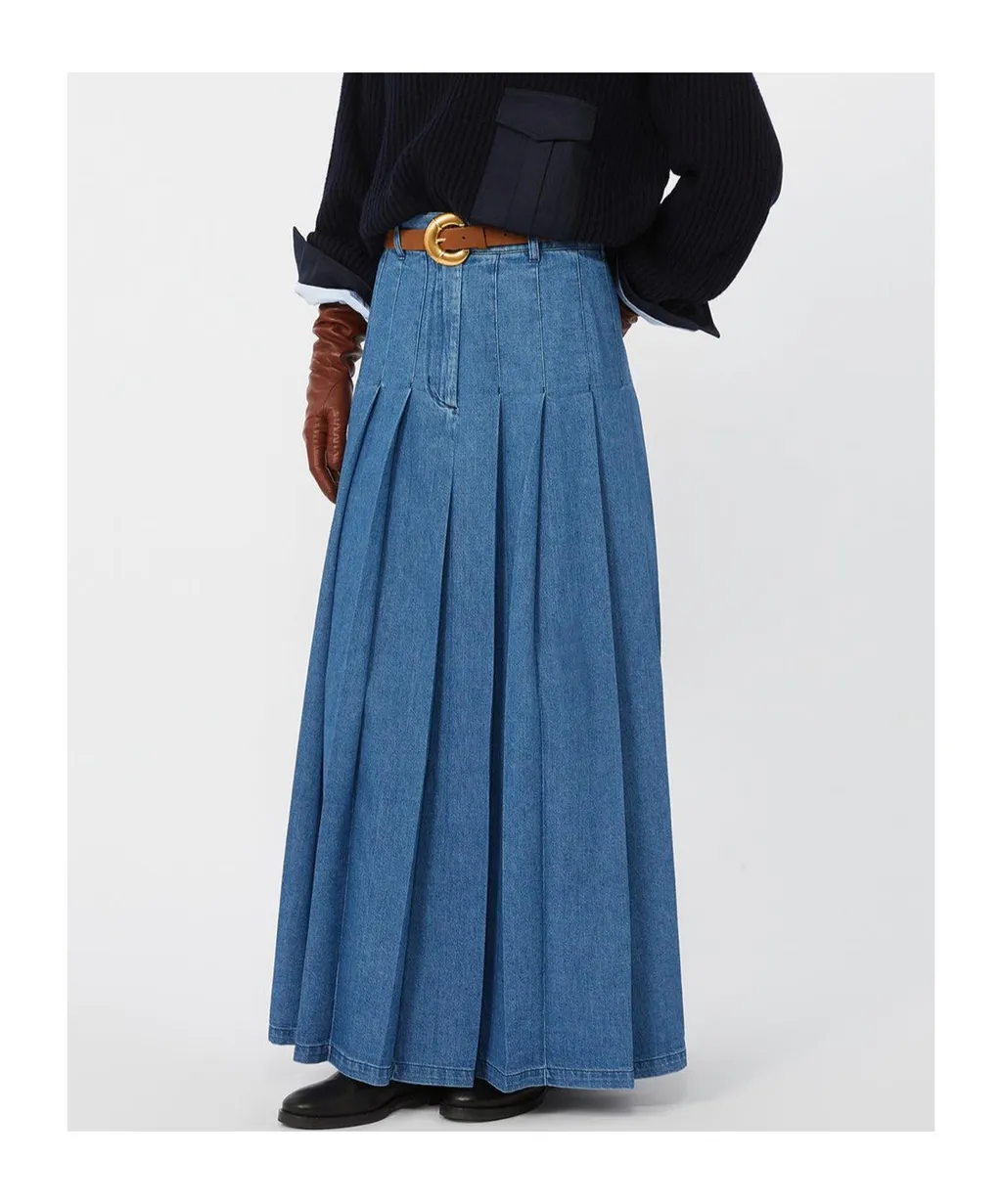 Punzia Pleated Denim Skirt