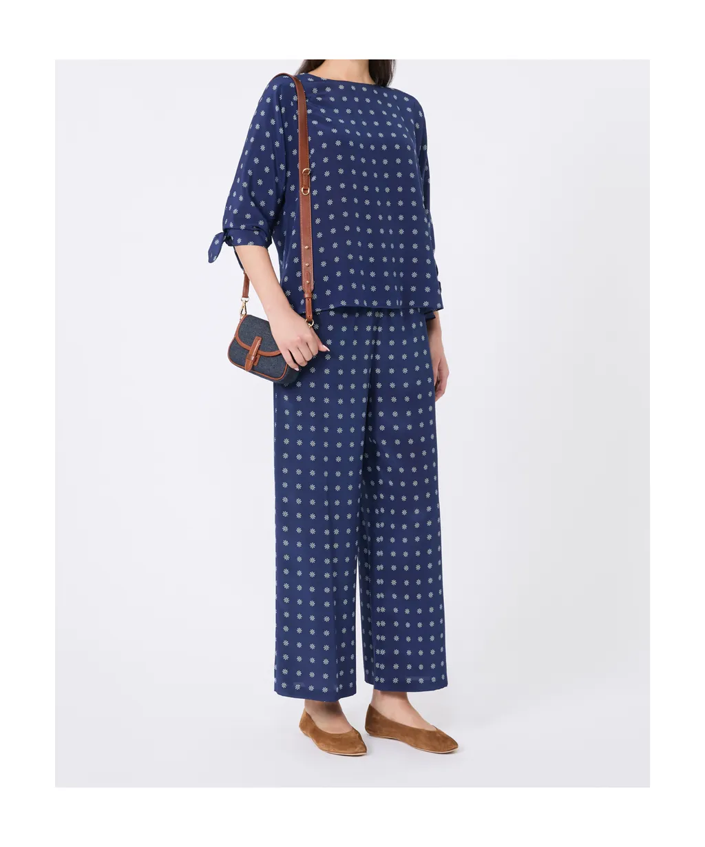 Printed Silk Cropped Trousers