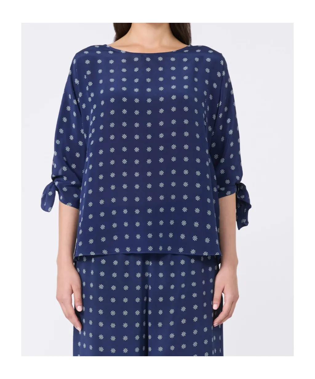 Crepe De Chine Crew-Neck Blouse