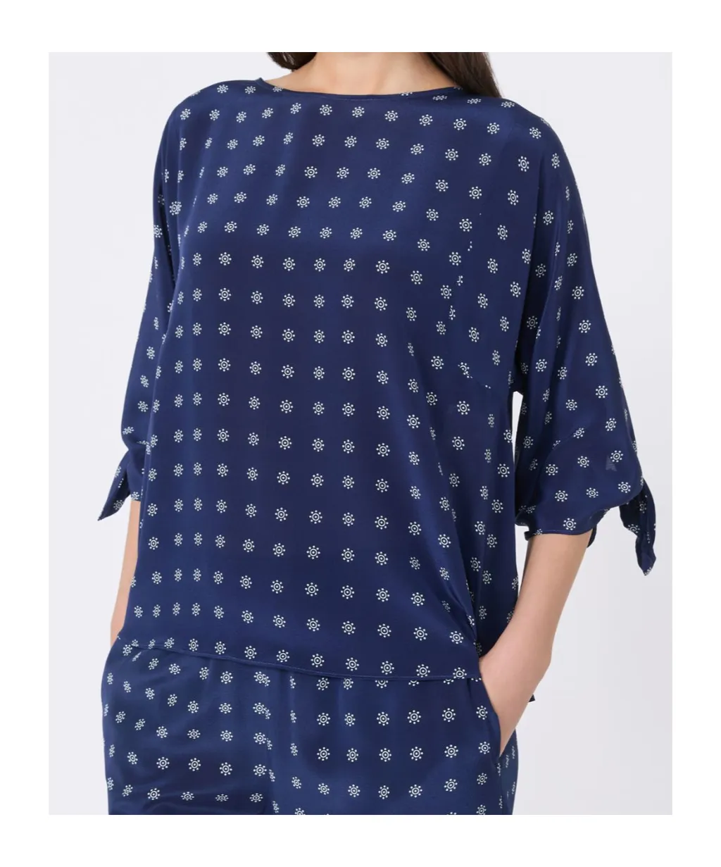 Crepe De Chine Crew-Neck Blouse