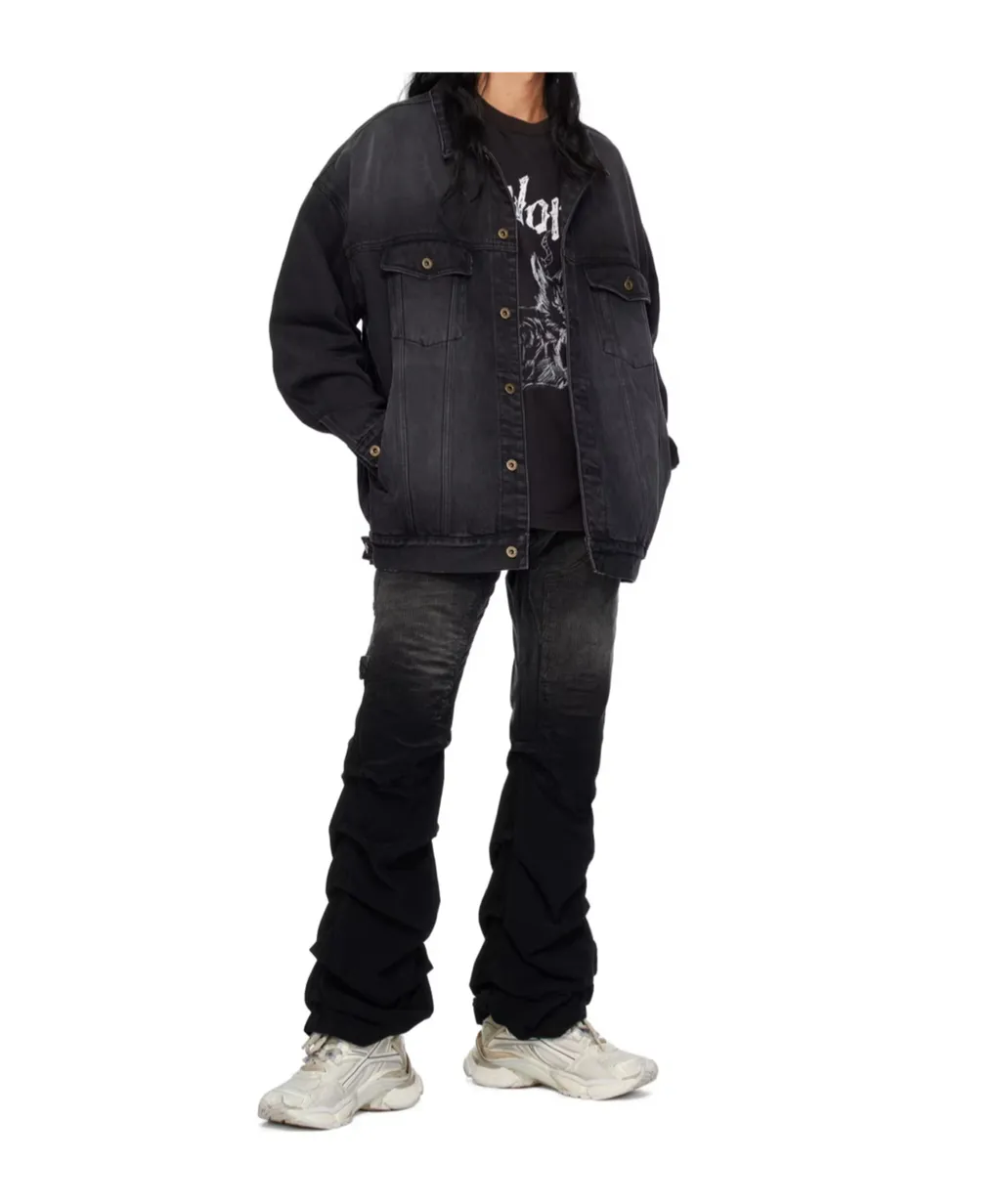 Logo Embroidered Denim Coat